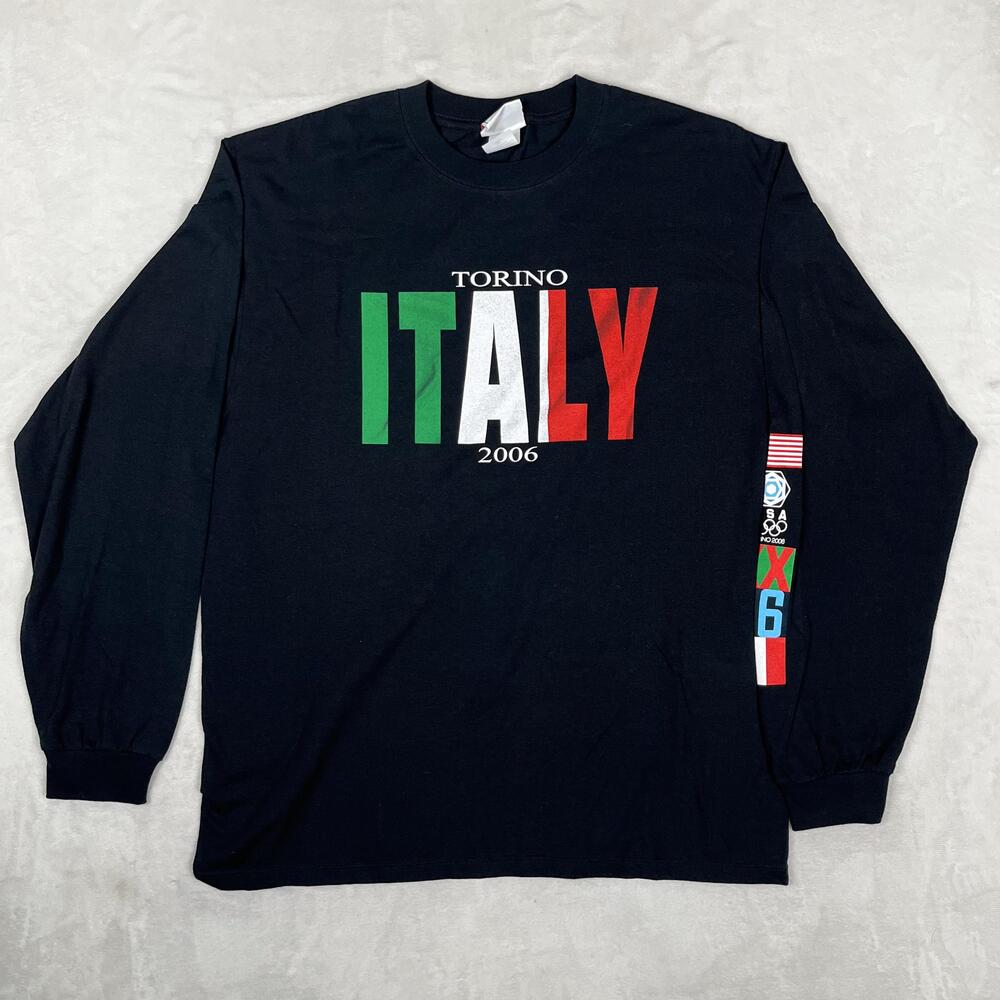 Vintage Torino 2006 Olympic Team USA Shirt Mens XL Black Italy Flag Long Sleeve
